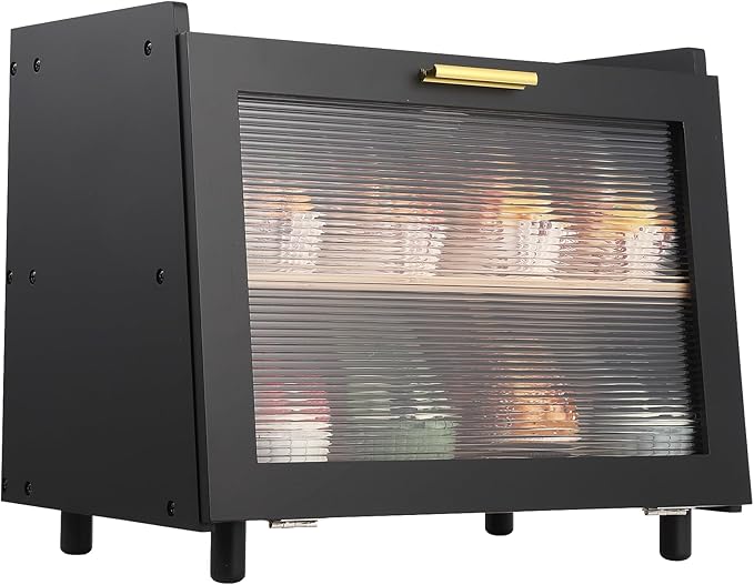Garvee Double Layer Bread Box for Kitchen Countertop – Farmhouse Bread Storage Container with Window, Large Capacity Bamboo Bread Holder for Homemade Bread, Rolls & Muffins (Black & Gold)