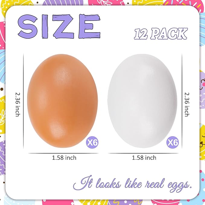 YunKo Wooden Fake Nest Eggs Brown White Easter Eggs for Craft Home Decor Get hens to Lay Eggs 12