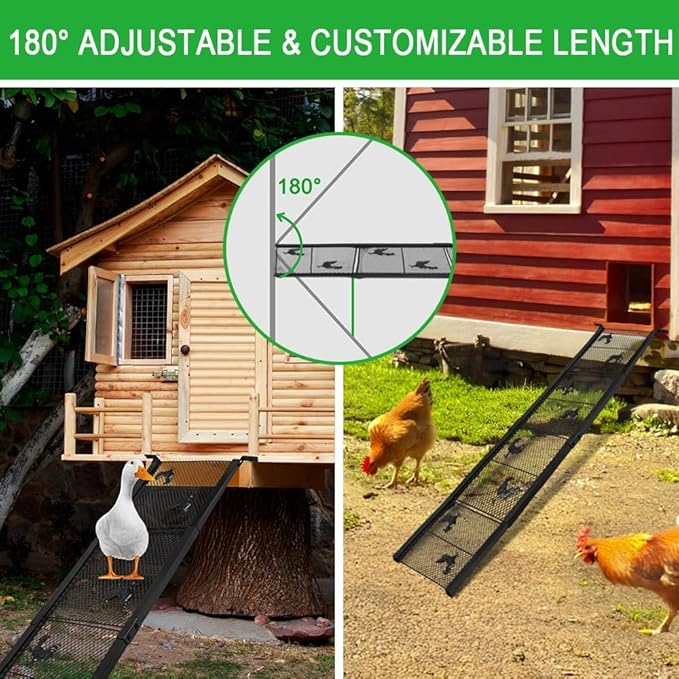 4 Piece Chicken Coop Ramp, Heavy Duty Chicken Ladder with Anti-Slip Ramp, Ladder Length Adjustable Poultry Ramp for Hens and Ducks Henhouse