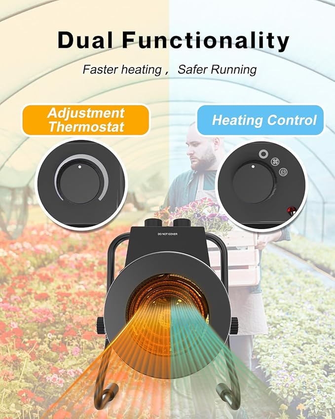 Greenhouse Heater with Digital Thermostat, 1500W Outdoor Heaters for Patio, Electric Space Heater for Patio, Garage, Greenhouse, Flower House, Silver
