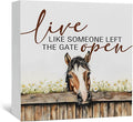 Horse Decor Sign, Farm House Cottagecore Animal Wooden Signs, Rustic Farmhouse Animal Live Like Someone Left The Gate Open Wood Sign Home Decor, Horse Gifts For Women 6x6