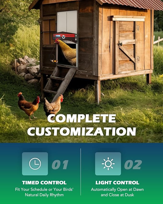 CO-Z Automatic Chicken Door, Automatic Chicken Coop Door with Timer Control and Light Sensor, Battery Powered Electric Chicken Coop Door Opener with Infrared Sensor for Duck Rabbit Goose Quail More