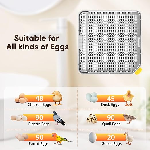 Incubators for Hatching Eggs, 48 Egg Incubator with Humidity & Temp Control and Auto Turner, Incubadora De Huevos De Gallina, Egg Candler, Smart Incubator for Chicken Eggs, Ducks, Goose, Quail