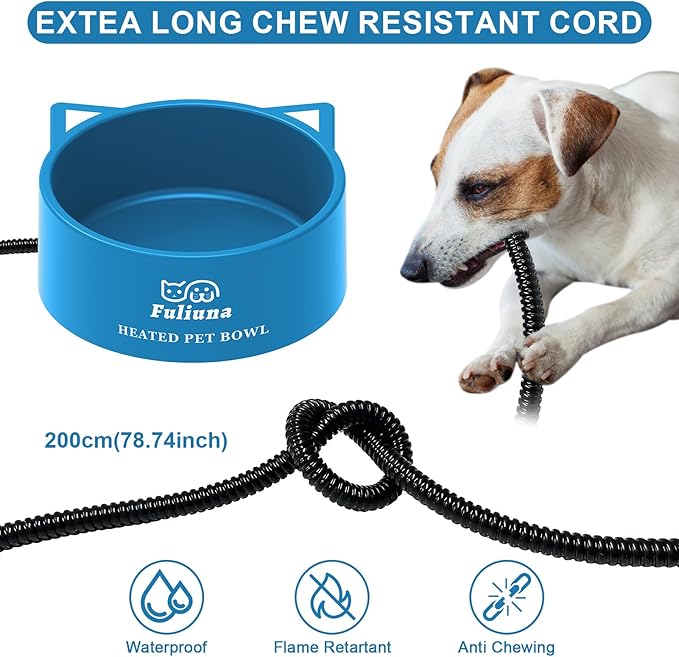 3.2L Large Heated Water Bowl, Outside Heated Dog Dish with Chew Resistant Power Cord, Thermal Bowls Provide Drinkable Water in Winter, Anti-Slip Pet Bowls for Dog Cat Rabbit Chicken Duck Blue