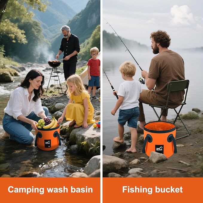 5 Gallon Bucket, Collapsible Bucket with Handle for Outdoor Beach Fishing Gardening, Folding Car Wash Buckets Mop Water Storage Laundry Wash Basin for RV Household Cleaning Supplies Camping Essentials