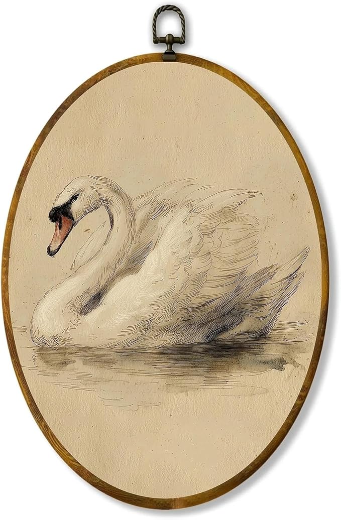zewepri Vintage Swan Wall Art, Wall Art Sketch – 8.6×11.4 Inches High-Density Canvas with Pre-Installed Hook for Easy Hanging, Ideal for Bedroom, Living Room, Study, and a Gift for Art Lovers