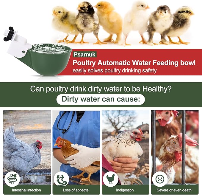 Chicken Waterer Cups (16 Pack/Green) - DIY Automatic Large Chicken Water Feeder for Ducks Quail and Various Poultry Dispenser with Matching Drill, Double Rubber Ring, Not Leaking Wate