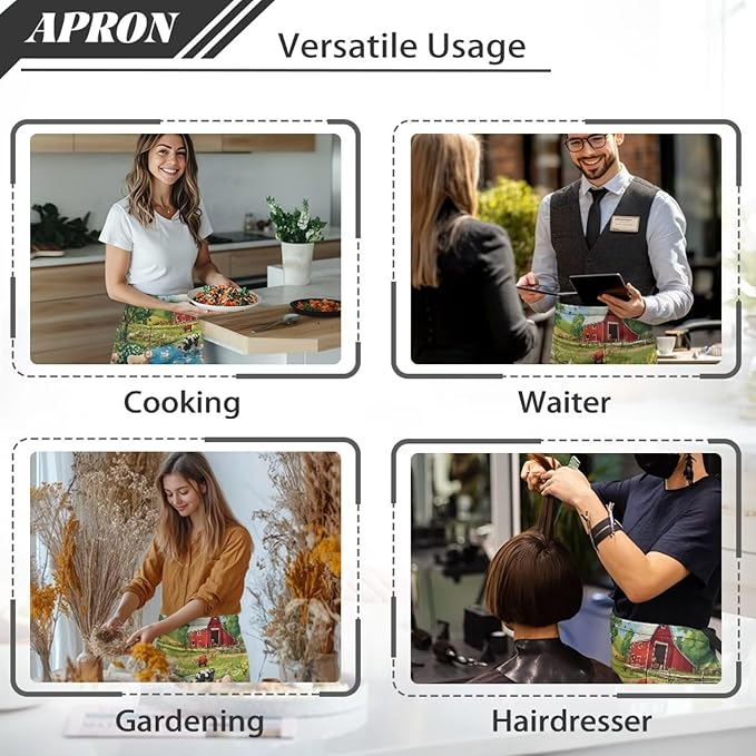 Waistress Apron with Pockets Coffee Waiter Apron Long String Chef Half Aprons for Cooking Kitchen Hairdresser