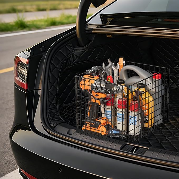 3-Pack Metal Milk Crate for Storage, Large 40qt Stackable Collapsible Storage Bins with Handle, Heavy Duty Storage Baskets for Shelves, Folding Basket Organizer for Car, Garage, Home, Camping, Office