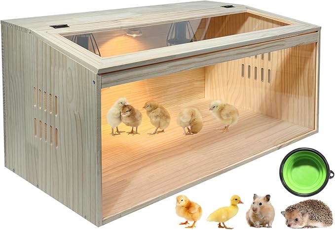 19-Piece Large Chicken Brooder Box 32", All-in-One Kit, Brooder Box with Heat Lamps, Pee Pads, Thermometer, Cleaning Tools, Brooder for Chicks, Quail, Hamsters, Up to 35 Chicks Capacity, Pattern B