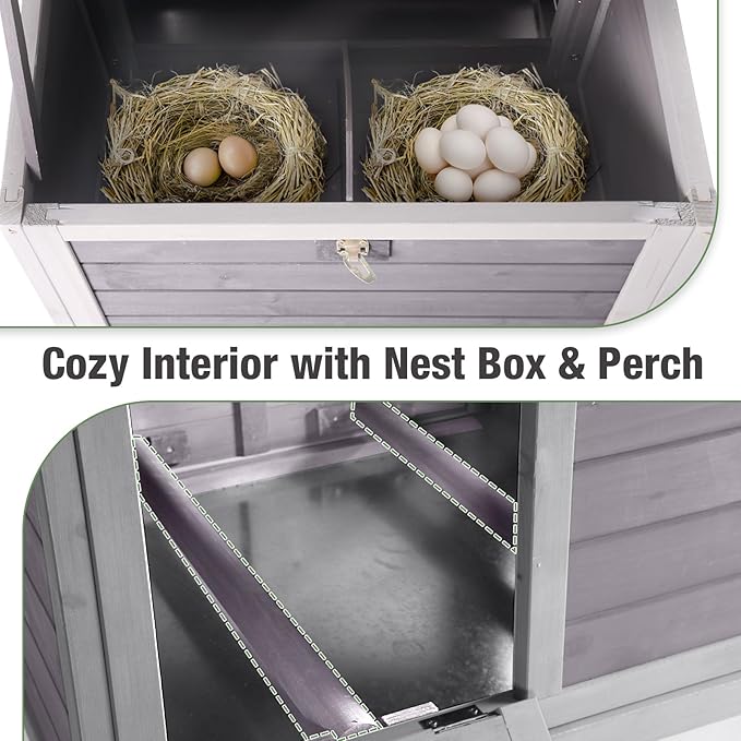 Small Chicken Coop with 2 Nesting Boxes, Wooden Hen House for 1-2 Chickens, Waterproof Asphalt Roof Poultry Hutch with Wildlife-Proof Latches, Roosting Bar and 4 Ground-Clearing Legs