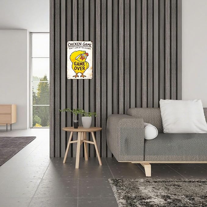 Vintage Chicken Tin Sign Don't Look At The Chicken Retro Metal Poster Wall Decor Funny Nostalgic Rustic Metal Sign For Home Poultry House Coop Farmhouse Farm Garage Cafe Kitchen 12 * 8In