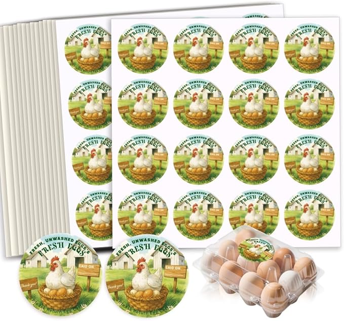 320 Pcs Chicken Egg Carton Labels, 2 Inch Round Colorful Farmhouse Chicken Eggs Handling Stickers Fresh Eggs Packaging Sticker for Box Container Carton Farm Supplies