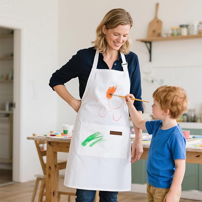 ATROPOS 2 Pack White Adjustable Bib Cooking Apron Waterdrop Resistant with 2 Pockets Aprons for Men Women - Suit for Kitchen And Outdoor BBQ (35.8IN x 26.8IN White)