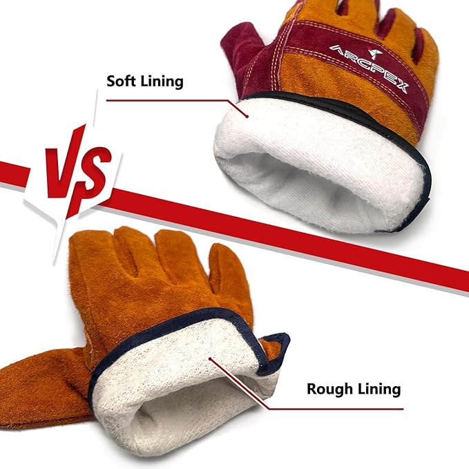 Leather Work Gloves for Men, Heavy-Duty Welding Gloves XL for MIG TIG Welding, Gardening, Construction, Farm, Wood Chopping Cowhide with Cotton Liner Safety Thorn Proof Gloves Hand Protection