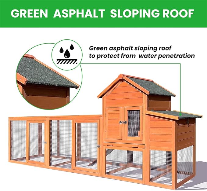 122" Large Chicken Coop Wooden Backyard Hen House - Indoor Outdoor Poultry Pet Hutch Garden Backyard Cage 2 Story Poultry Cage with Run, Chicken Nesting Box, Pull Out Trays and Anti-Slip Asphalt Ramp