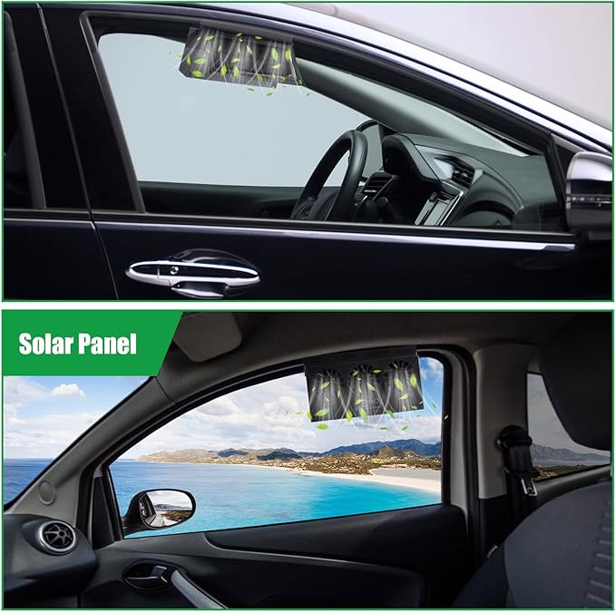 2 Pack Solar Powered Car Exhaust Fan 3 Fans Car Window 4500 RPM Air Vent Radiator Solar Energy Cooling Vent Exhaust for General Types(Rechargeable & Solar 3 Fans,Black)