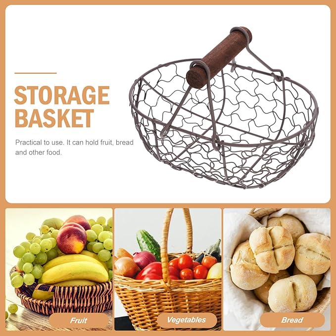 Mipcase Kitchen Wire Egg Basket Vintage Metal Storage Container for Fresh Eggs Fruit Bread Organizer Lightweight Retro Style 7.1X4.7X4.7 Inch