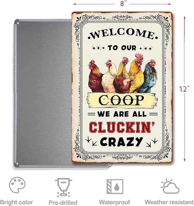 Welcome to Our chicken Coop Funny Chicken Sign for Vintage Farmhouse Decor-Chicken Coop Signs for Chicken Lover Gifts and Farm Kitchen Outdoor Garden Yard Decor,8x12inch