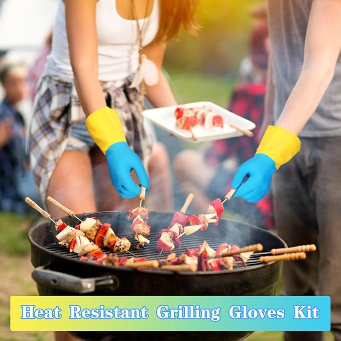Wesiti 3 Pairs Meat Pulling Gloves Grilling Gloves with 6 Pairs Cotton Gloves Liner Reusable Heat Resistant BBQ Gloves Pork and Meat Shredding Gloves for Pork Chicken Hot food