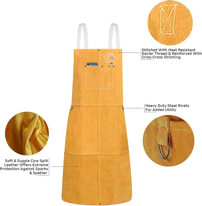 Strongarm Welding Aprons - FR Cotton & Split Leather Options - X-Tech Cross-Back Straps - Pockets - 24x36 / 24x42