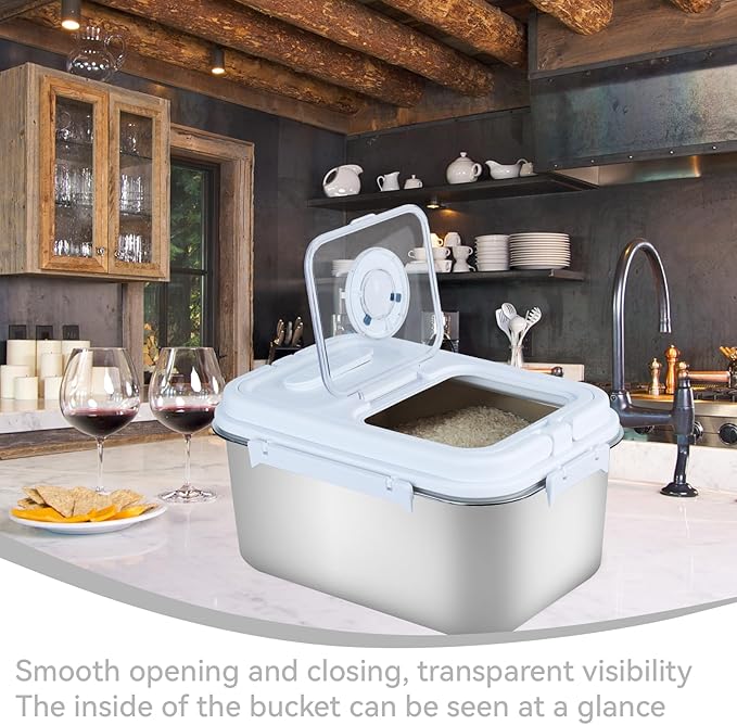 20lbs/10L Stainless Steel Dog Cat Pet Food Flour Storage Bin Airtight Bird Seed Keep Food Fresh Rice Container Metal Cereal Grain Dry Boxes for Kitchen Countertop Pantry, Silver (320 oz)