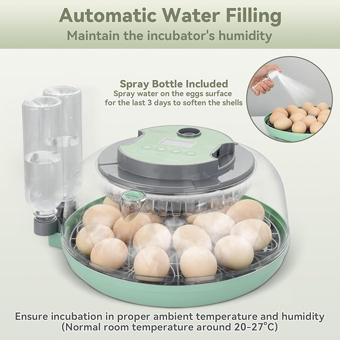18 Egg Incubator with Automatic Egg Turning - Hatching Unit with Digital Control & Built-in Candler, 2 Size Egg Tray, Automatic Water Refill, Egg Incubator for Hatching Chicken Quail Duck Turkey Goose