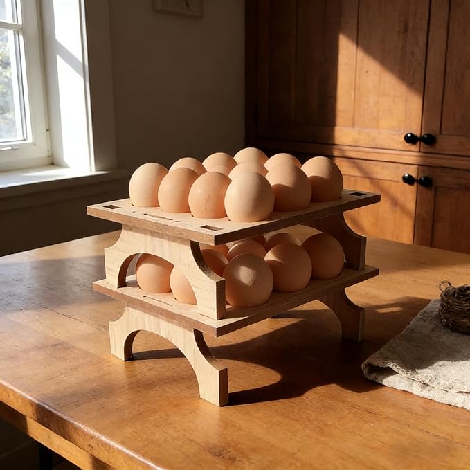 TAIANLE. Wooden Egg Holder Countertop Storage, Wooden Egg Stand Tray for Kitchen Stackable Double Layer Collecting Organizer, Farmhouse Rustic 2 Tier Gathering 24 Eggs Display Stand, 2 pcs