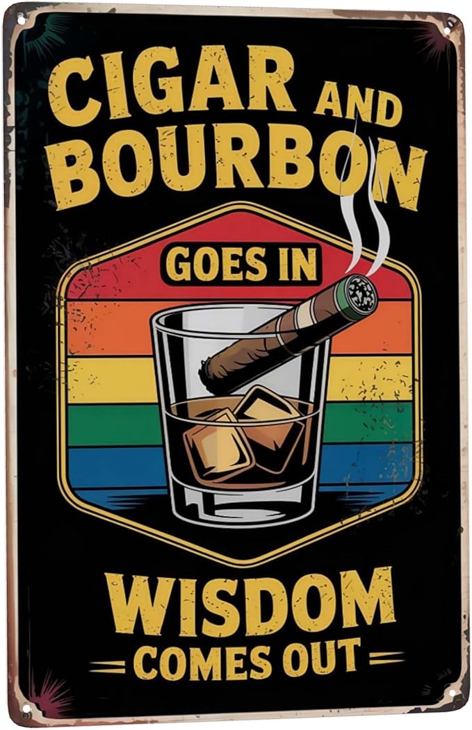 Novelty saying wall decor featuring Cigar And Whiskey Wisdom Comes Out Cigar Idea Metal Tin Sign Man Cave Bar Decor Perfect For Hanging In Lounge Office 8x12 inch metal sign for living room wall