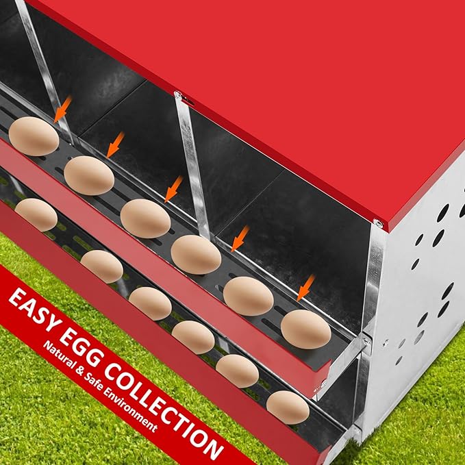 Outvita Chicken Nesting Box, 8 Compartment Metal Nesting Box, 8 Room Wall Mountable Nesting Boxes for Hen, Red
