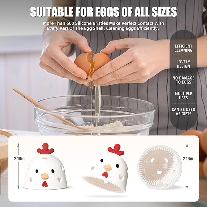 2Pcs Egg Brush for Cleaning Fresh Eggs | Silicone Egg Cleaner Scrubber & Washer Tool | Egg Washing Brush for Backyard Chicken Coops, Homesteaders, Egg Collectors and Farmers White Blue