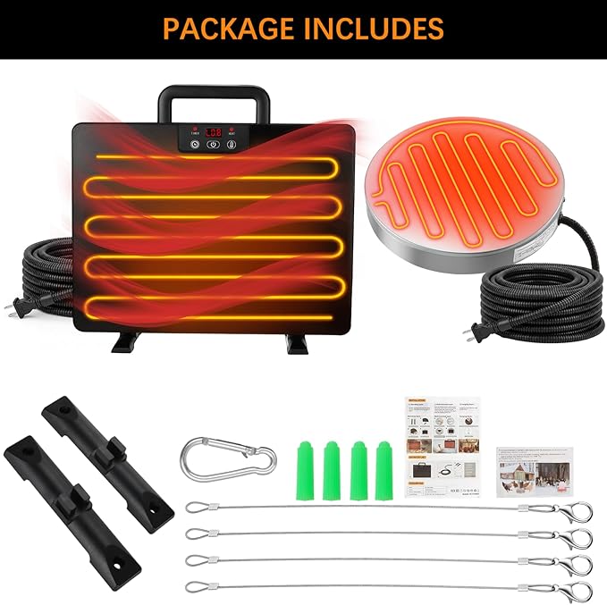 2 in 1 Winter Chicken Coop Heating Kit with Smart Thermostat, 15.7" x 12" 200W Adjustable Coop Heater for 20 Chicks & 75W Heated Waterer, 3 Temp Settings & 5 Timer Modes, Energy Efficient for Chickens