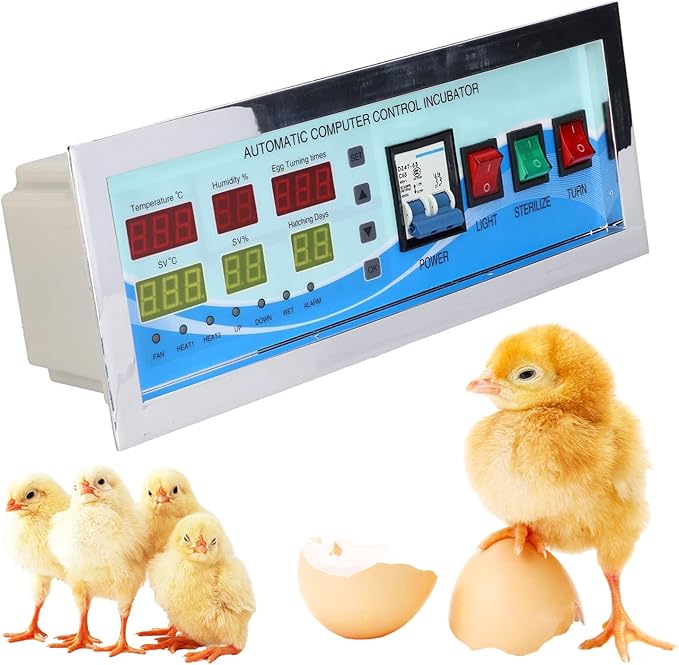 XM-18G Egg Incubator Controller Intelligent Six-Screen Six-Display Temperature Humidity Full Automatic Control for Chicken Goose Duck(0-99℃ 0-99% Rh)(110V)