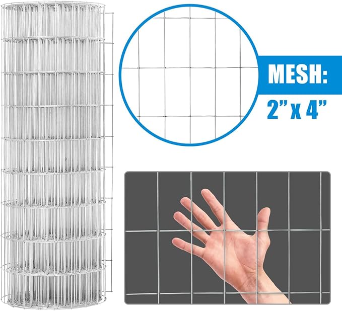 Fencer Wire Welded Wire Fence 12.5 Gauge, Galvanized Welded Fence Wire Roll, Mesh Size 2-Inch x 4-Inch, Hog Wire Fencing Cage, Multiple Use for Home Improvement & Animals Enclosure (6ft. x 50ft.)