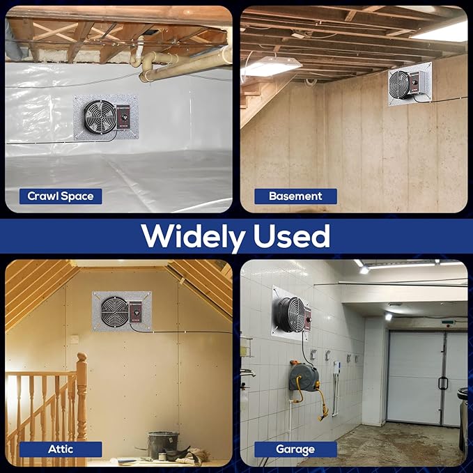 Abestorm 260CFM Crawlspace Ventilation Fans, IP-55 Rated Exhaust Fan with Humidistat Thermostat, 6.7 Inch Basement Vent Fan with Isolation Mesh for Crawl Space, Garage, Attic, Exhaust,Commercial
