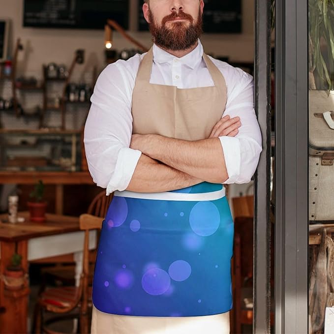 Unisex Chef Waiter Apron Waist Half Short Serving Aprons with 3 Pockets
