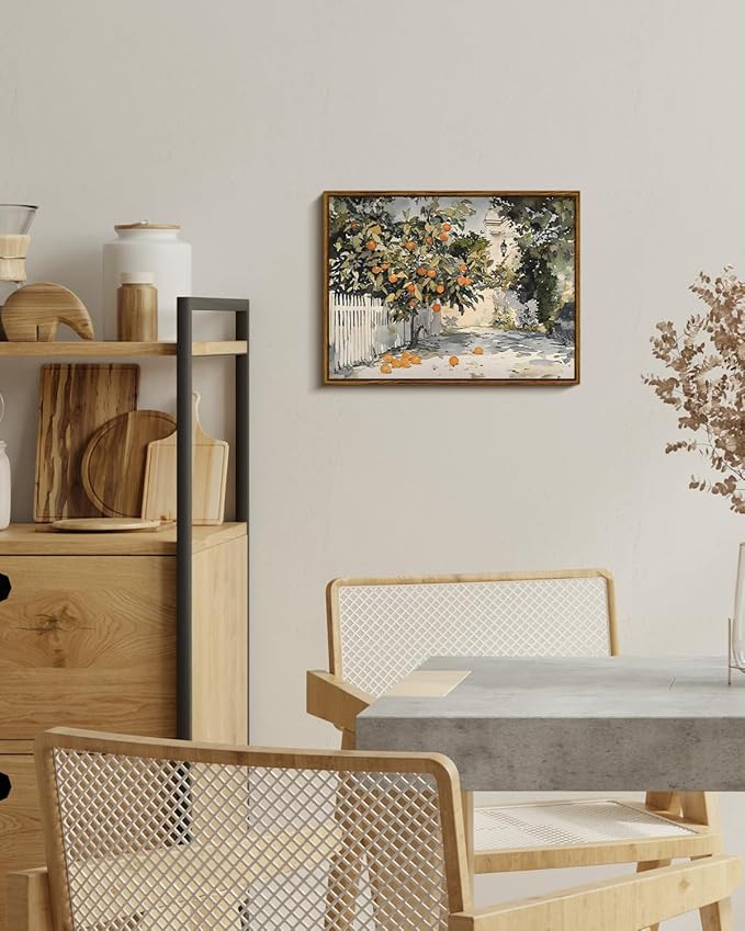 InSimSea Framed Canvas Wall Art Vintage Decor Country Orange Trees Earthy Room Decor Aesthetic Oil Painting Wall Picture Farmhouse Prints Artwork for Kitchen Living Room Bedroom 12x16in