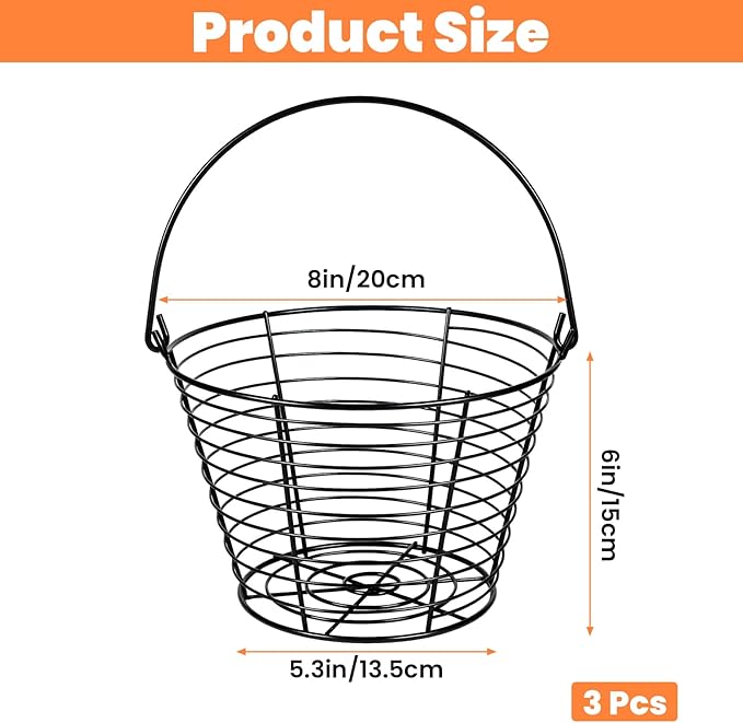 3 Pcs 8” Egg Collecting Basket for Gathering Fresh Eggs with Handle, Wire Baskets Metal Storage Basket for Carring and Transporting Chicken and Duck Eggs, Fruit Bin