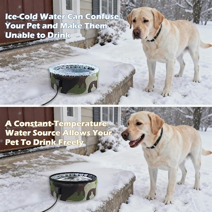 3L Heated Water Bowl for Pets -USB Powered, Foldable, Waterproof for Dogs, Cats, Squirrels, Rabbits, Chickens, and Bird - 3L Capacity – Winter Outdoor Use – Keeps Water from Freezing in Snowy Weather