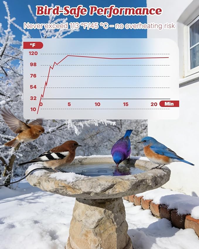 Pawfly 50 W Bird Bath Heater for Outdoors in Winter, Birdbath Heater with Thermostat, IPX8 Waterproof Submersible Bird Bath Deicer, Chicken Water Heater, Winter Water Heater for Livestock Wildlife