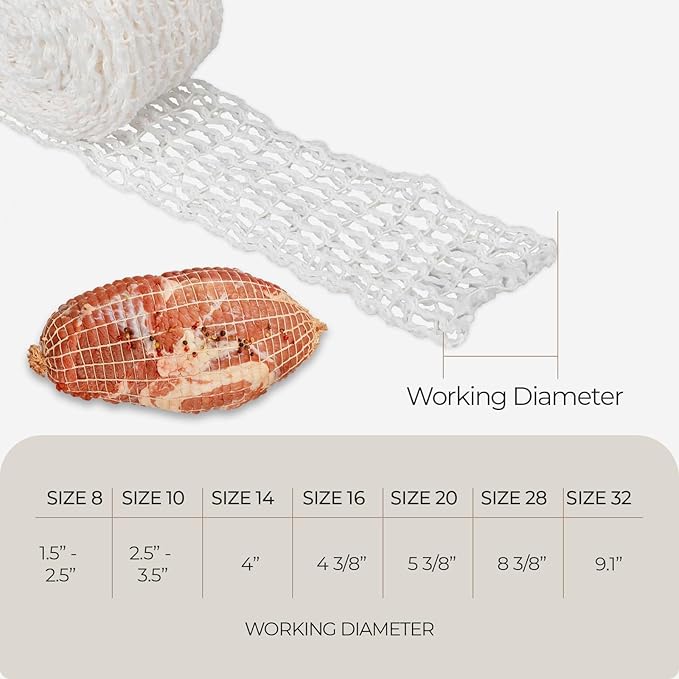 The Sausage Maker® 50ft Meat Netting Roll Various Size, Elastic Butchers Twine Cooking String Food Net, USA Made, BPA Free Stretchable Poly-Cotton Mesh, Working Diameter (Size 24-6.5" Dia)