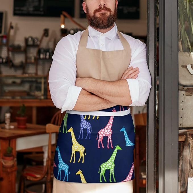 Short Aprons for Servers Unisex Chef Works Waitress Apron with 3 Pockets