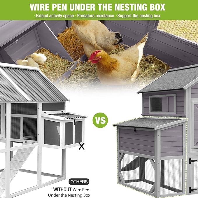 GUTINNEEN Chicken Coop Extra Large Chicken House with Run for 8-10 Chickens Hen House Poultry Cage Outdoor with Nesting Box,Strong Inron Edge
