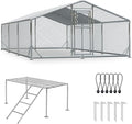 10x20FT Metal Chicken Coop, Dutch Door Chicken Run with Chicken Perch, Cover and Hardware Cloth, Walk in Duck Pen for Backyard Poultry and Pet Farming