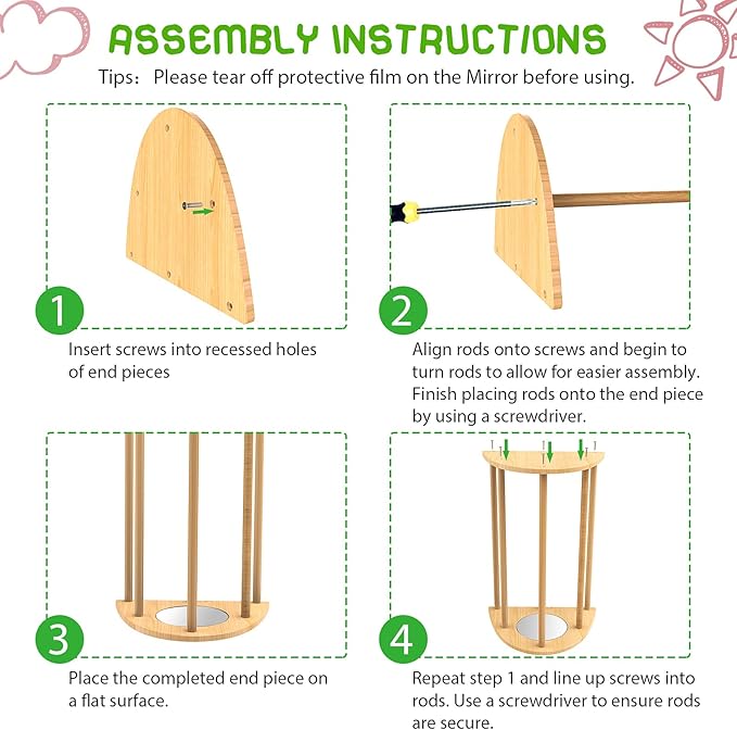 Bamboo Chicken Perch with Mirror, Strong Roosting Bar for coop and brooder, Training Perch for Large Bird, Hens, Parrots, Macaw, Easy to Assemble and Clean, Fun Toys for Chicken