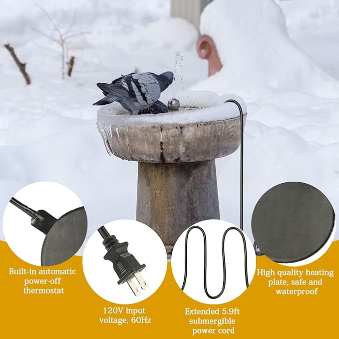 1 Pcs Poultry Chicken Water Heater, 120 V 20W Silicone Winter De-Icer Chicken Water Heating Base Poultry Founts with 47.2 Inch Power Cord for Drinking Fountains Chicken Coop