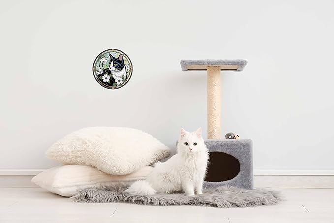 AWISZZZ Tuxedo Cat Metal Sign 8x8in Round Cute Plaque for Cat Lover Wall Decor Feline Aesthetic Gift