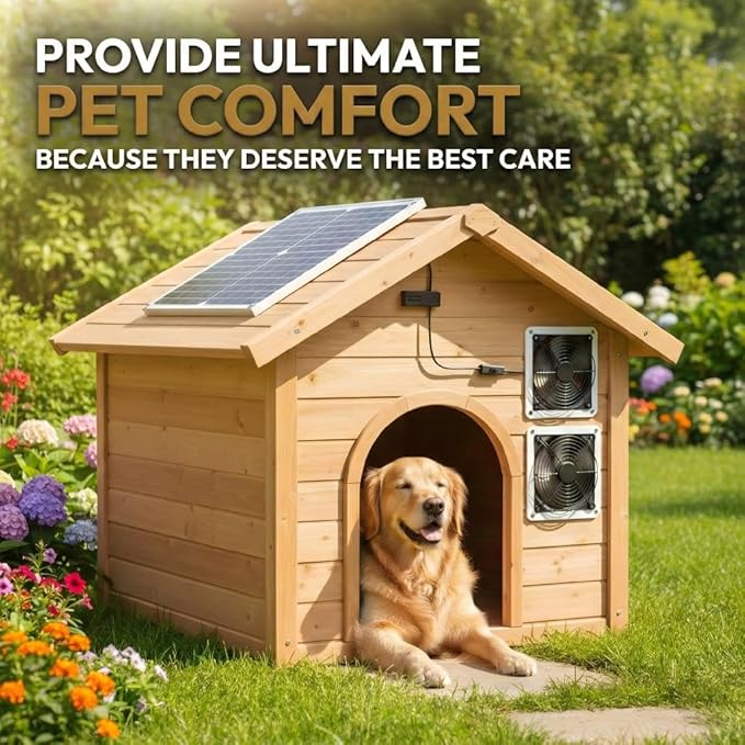 25W Solar Powered Fan for Chicken Coop, Greenhouse, Shed, Upgraded 16.4ft Long Cable Dual Exhaust Fan Kit, IP67 Waterproof Outdoor Solar Fan for Dog House RV Attic Ventilation
