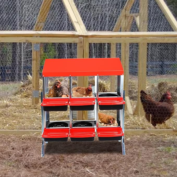 Metal Nesting Box for Chickens (8 Holes) - Heavy Duty Galvanized Steel Hen Laying Box, Outdoor Poultry Nest for Hens, Farm & Ranch Poultry Habitat Supplies