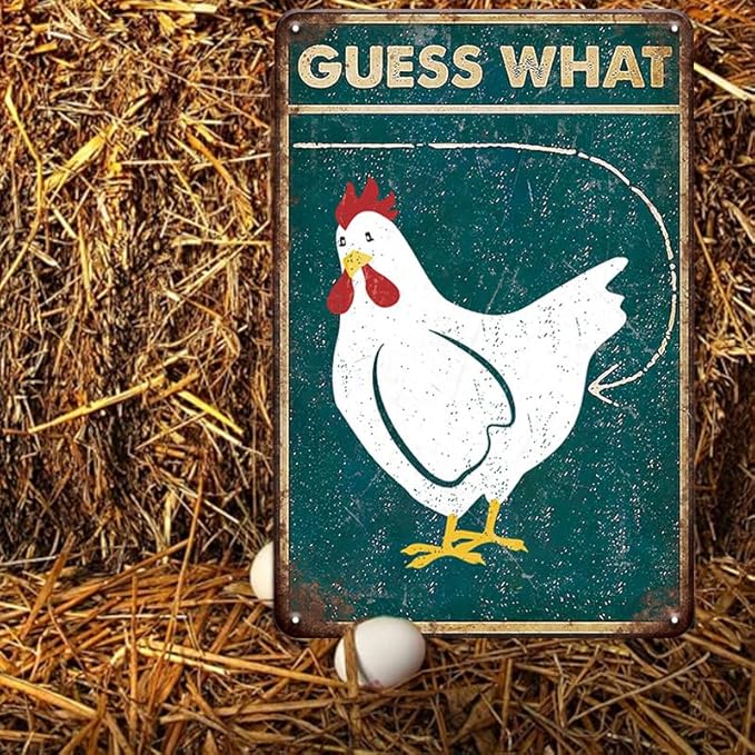 YOYI ART Funny Chicken Coop Sign for Outside - Guess What Chicken Butt, Rustic Vintage Metal Chicken Signs, Chicken Coop Decor Sign for Outdoor Farm Fence, Chicken Gifts for Women, 8 x 12 inch